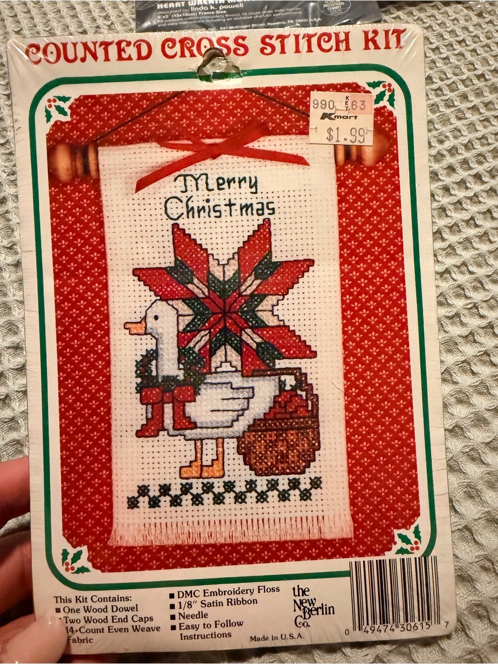 'Merry Christmas' Goose Counted Cross Stitch Needlepoint Kit With Hanger